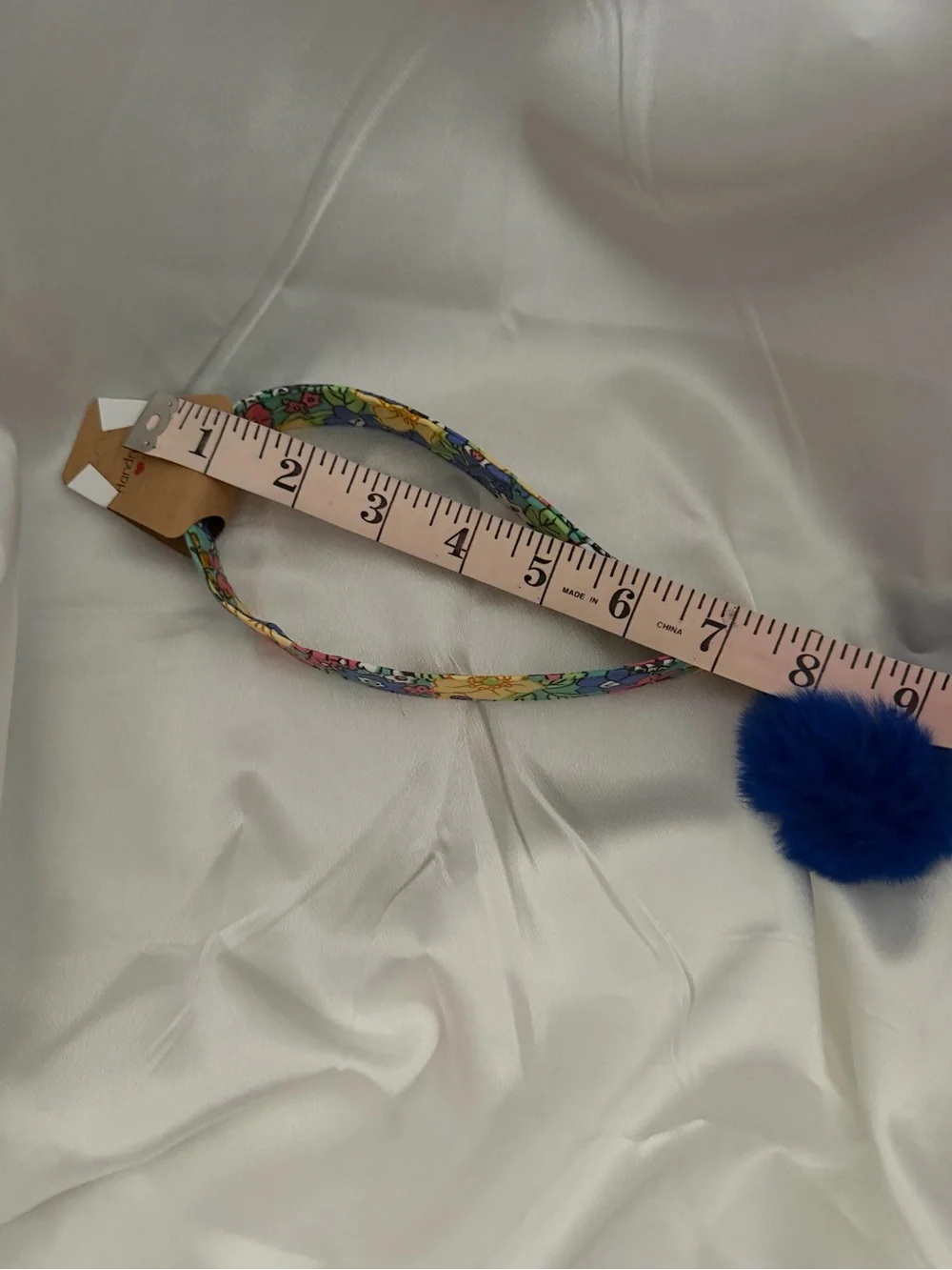 Handmade Multi-Color Floral Wristlet Keychain with Navy Blue Pompom